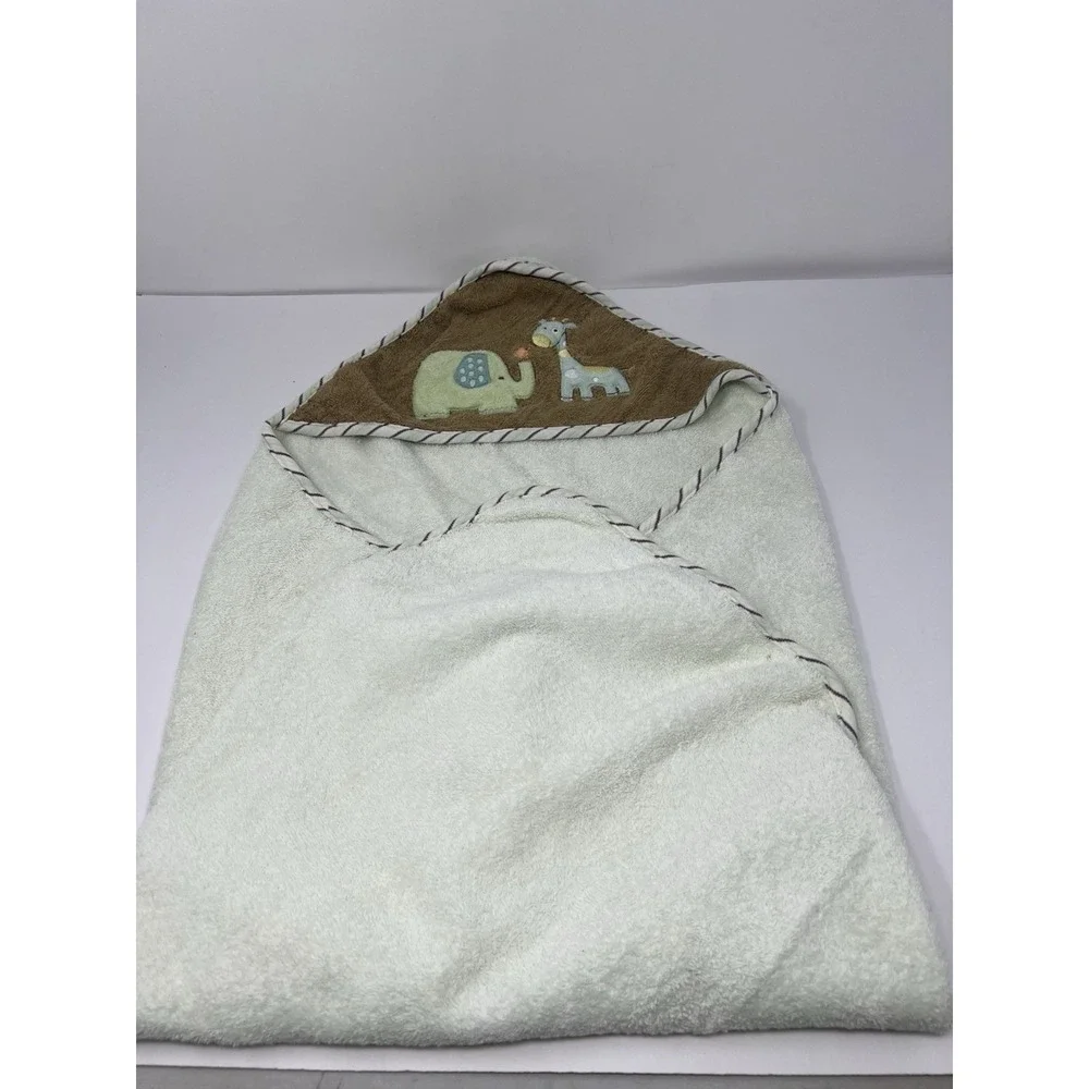 First Moments Hooded Terry Cloth Baby Bath Towel Cotton Green Safari Animal